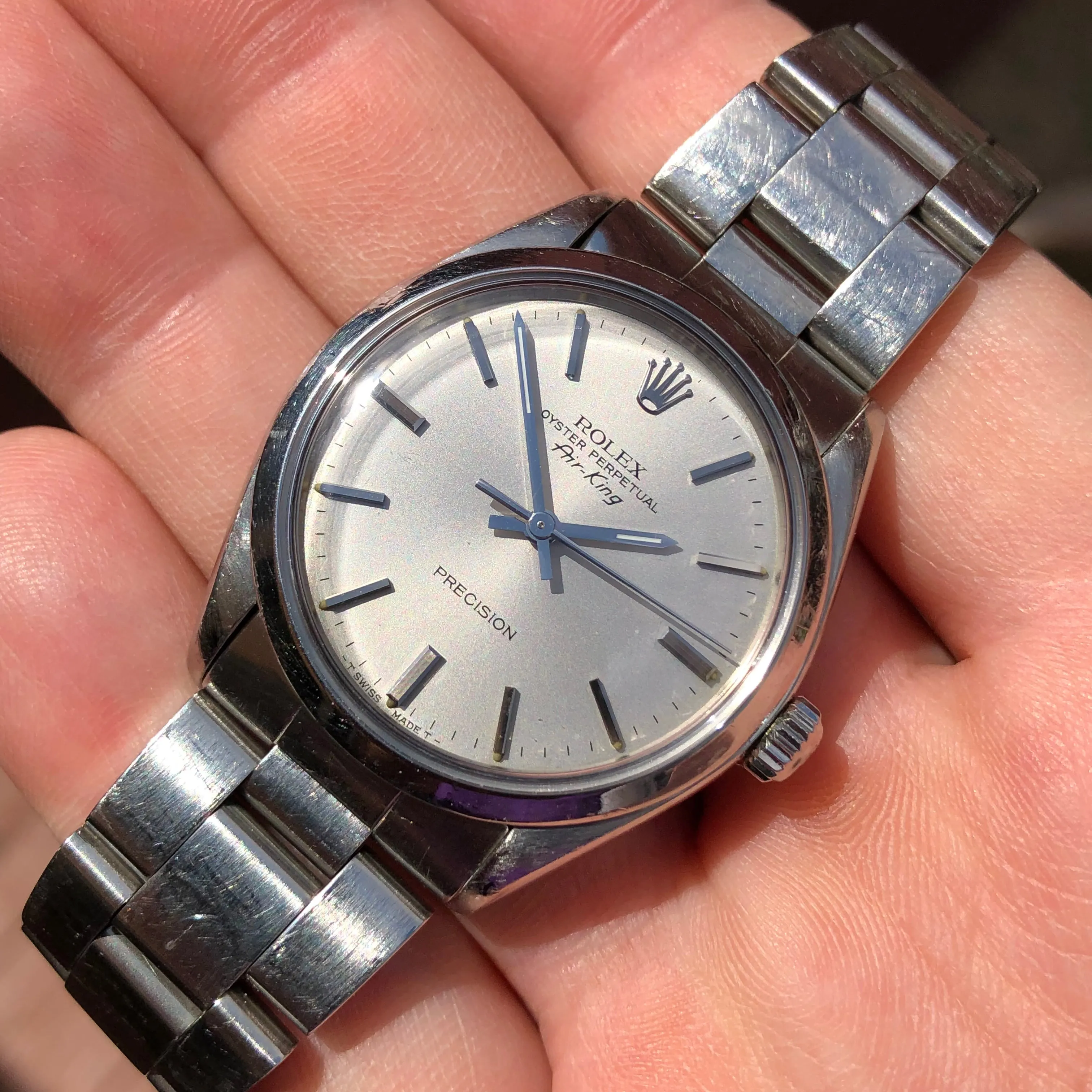 1987 Rolex Air King Precision 5500 Stainless Steel Silver Dial Automatic Wristwatch