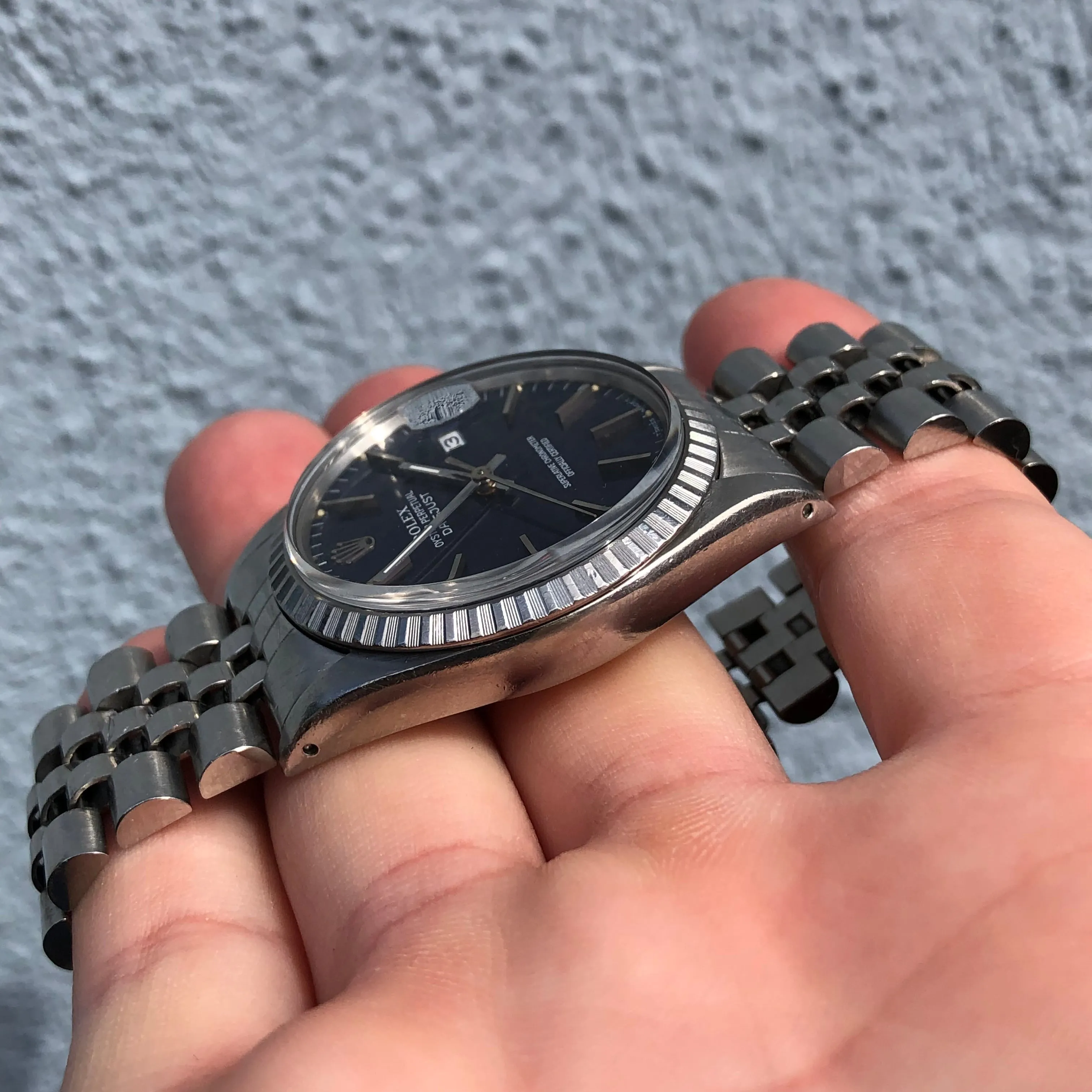 1987 Vintage Rolex Datejust 16030 Steel Tropical Violet Engine Turned Automatic Wristwatch