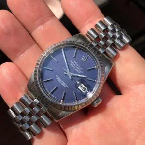 1987 Vintage Rolex Datejust 16030 Steel Tropical Violet Engine Turned Automatic Wristwatch
