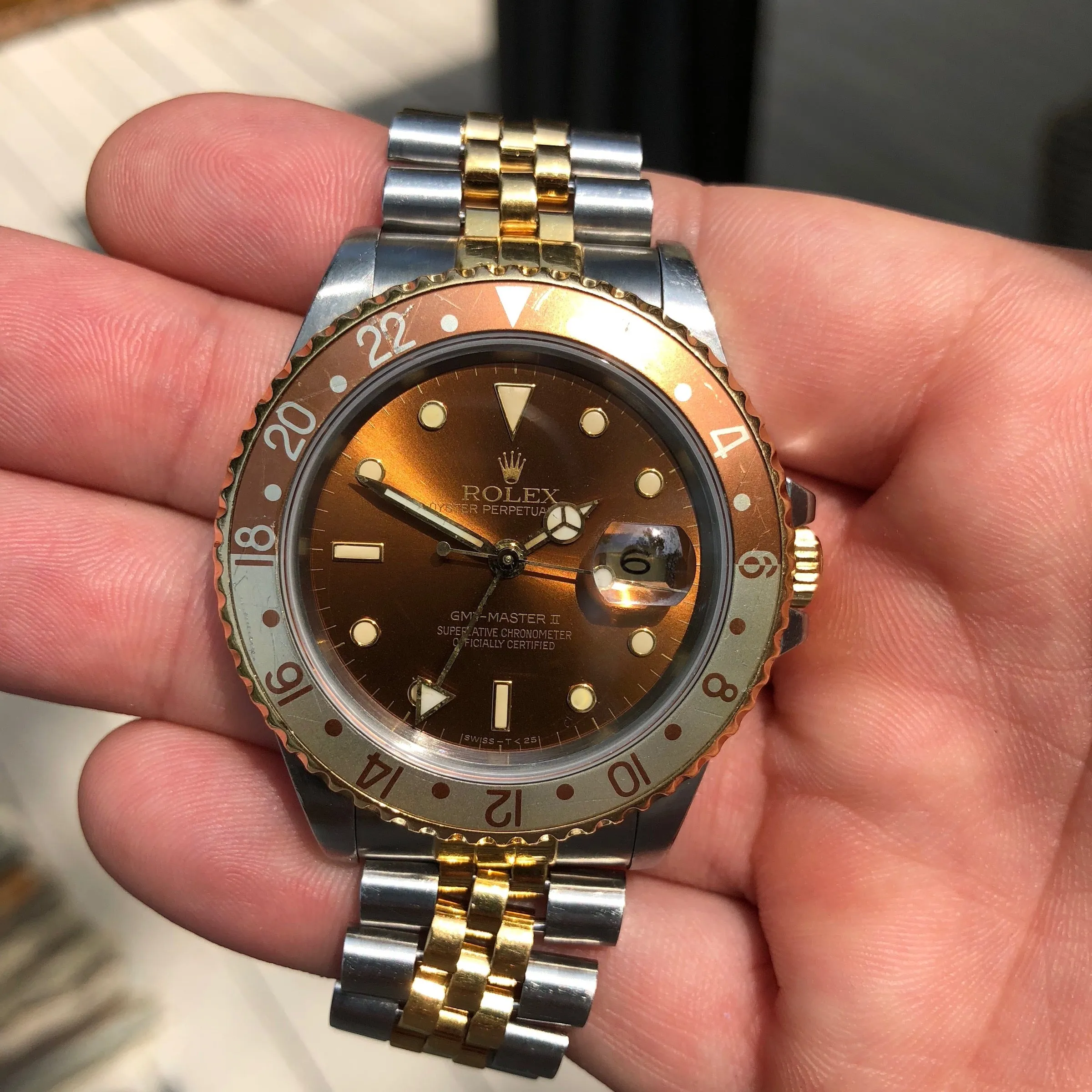 1989 Rolex GMT MASTER II 16713 Two Tone Root Beer Automatic Box Papers