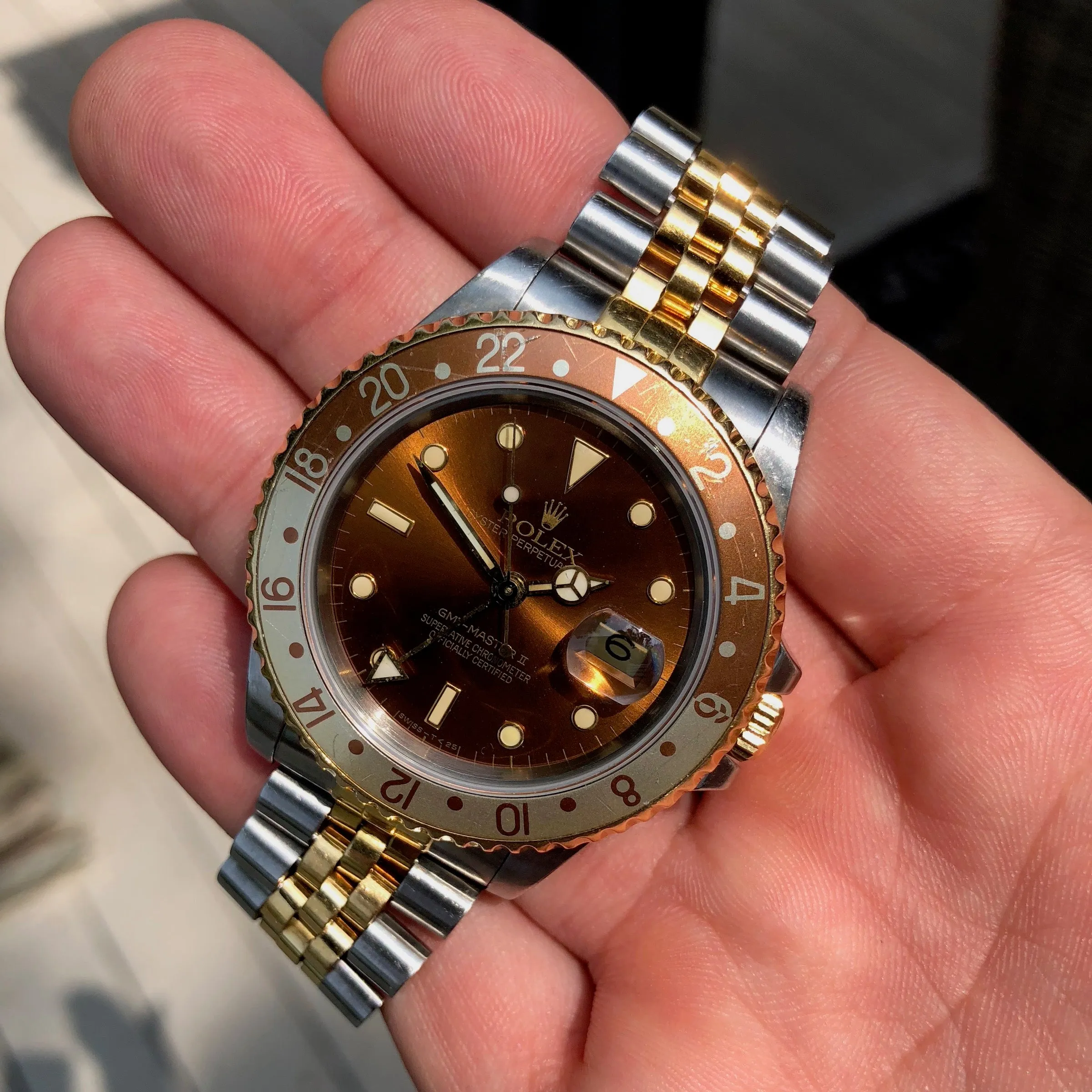 1989 Rolex GMT MASTER II 16713 Two Tone Root Beer Automatic Box Papers