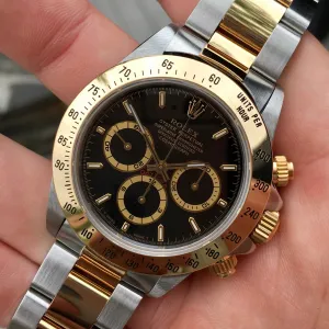 1995 Rolex Daytona 16523 Zenith Black Two Tone Steel & Gold "T" Serial