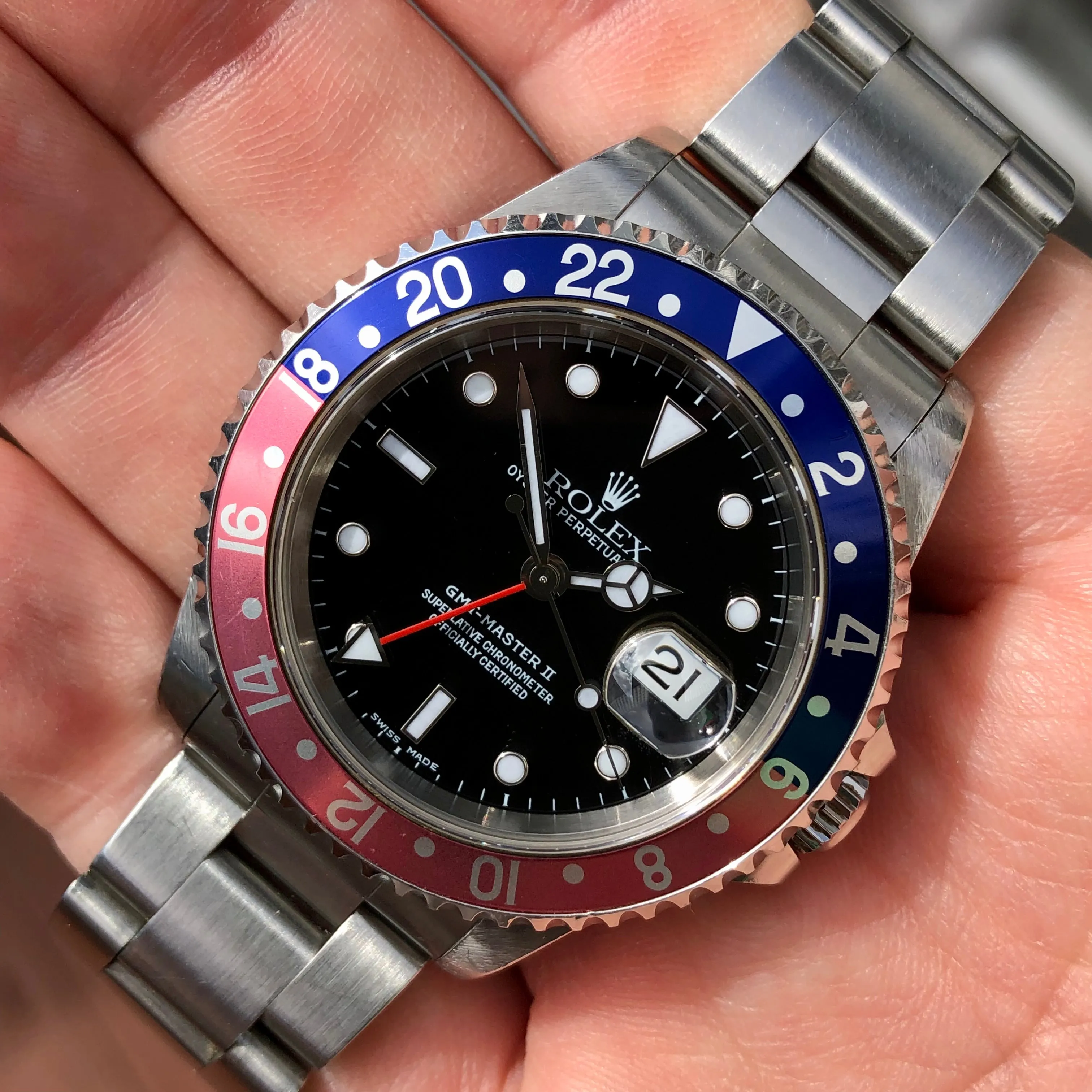 1999 Rolex GMT MASTER II 16710 Pepsi Oyster Wristwatch with Original Tag and Papers