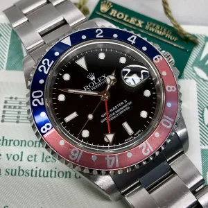 1999 Rolex GMT MASTER II 16710 Pepsi Oyster Wristwatch with Original Tag and Papers