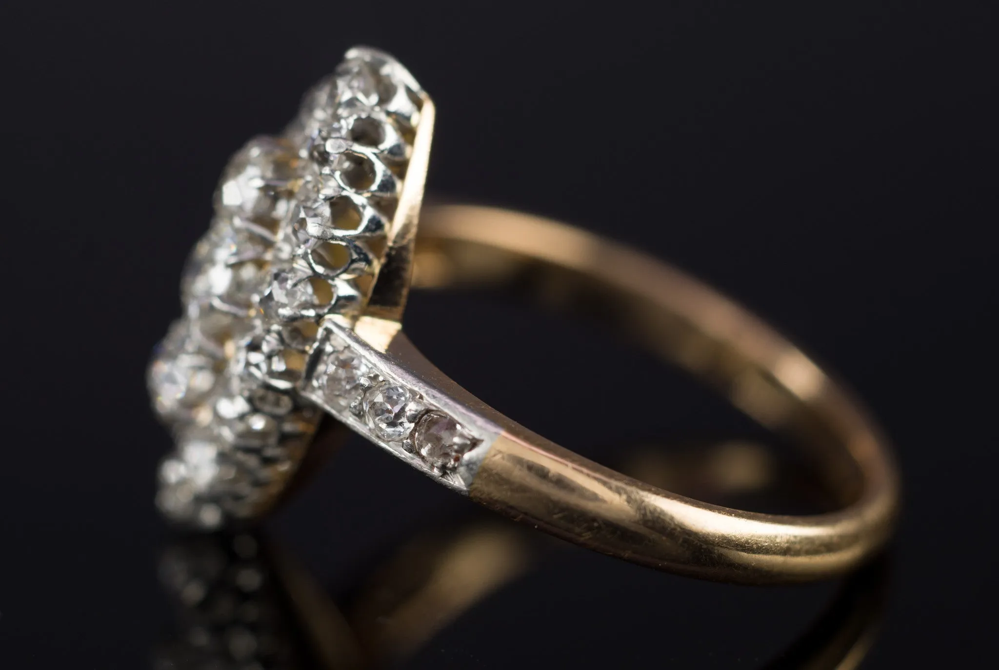 1CTW  ANTIQUE PLATINUM AND GOLD FRENCH NAVETTE DIAMOND RING