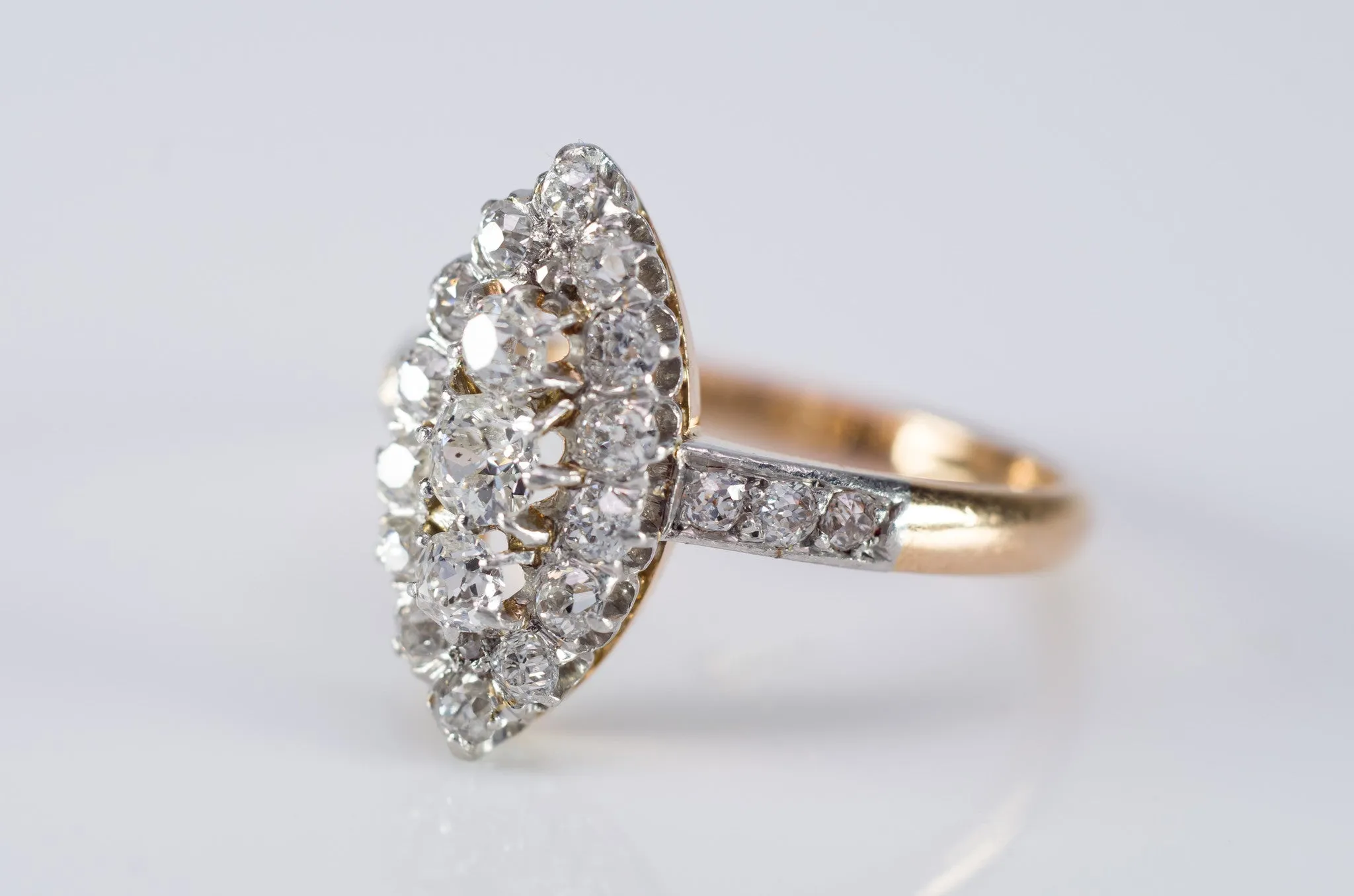 1CTW  ANTIQUE PLATINUM AND GOLD FRENCH NAVETTE DIAMOND RING