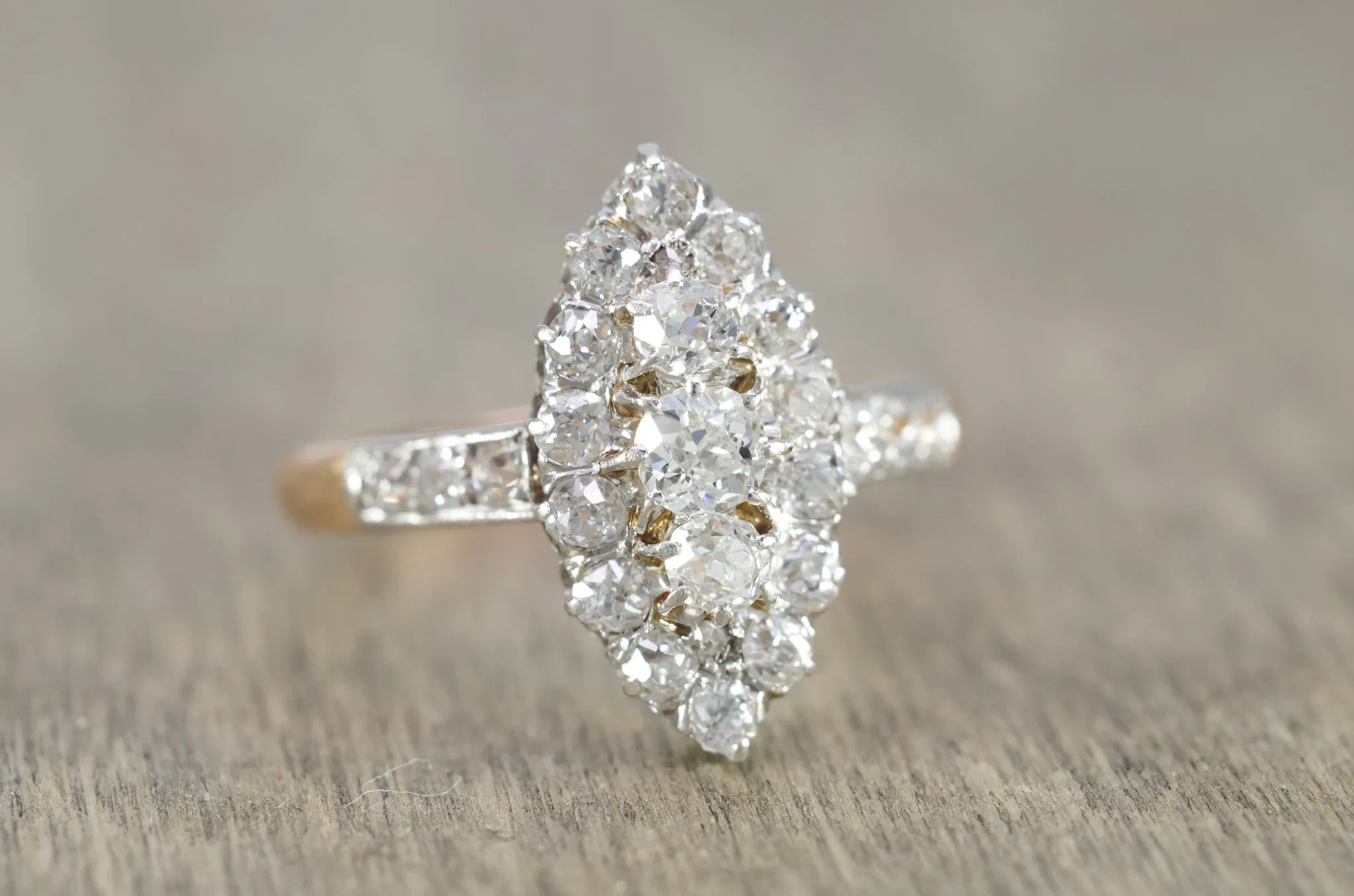 1CTW  ANTIQUE PLATINUM AND GOLD FRENCH NAVETTE DIAMOND RING