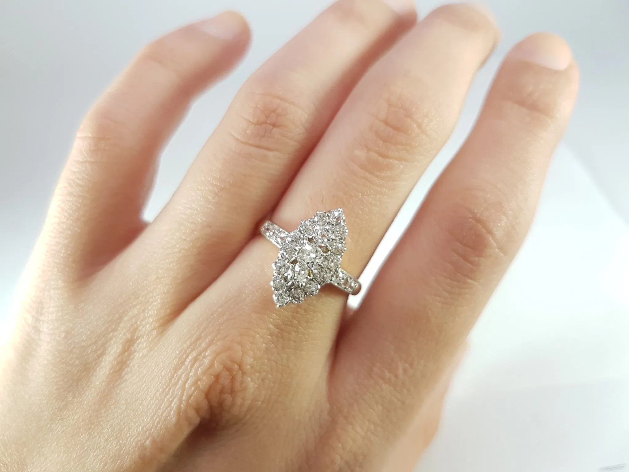 1CTW  ANTIQUE PLATINUM AND GOLD FRENCH NAVETTE DIAMOND RING