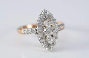 1CTW  ANTIQUE PLATINUM AND GOLD FRENCH NAVETTE DIAMOND RING