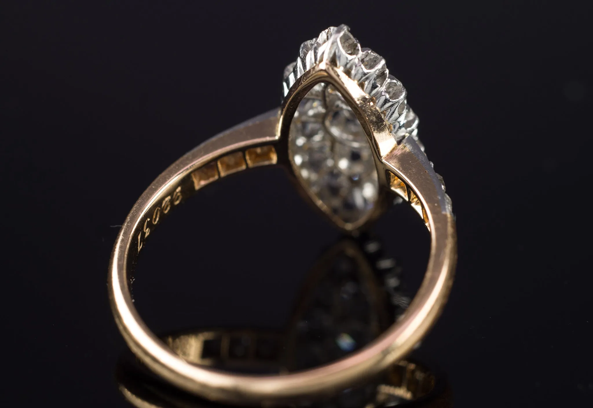 1CTW  ANTIQUE PLATINUM AND GOLD FRENCH NAVETTE DIAMOND RING