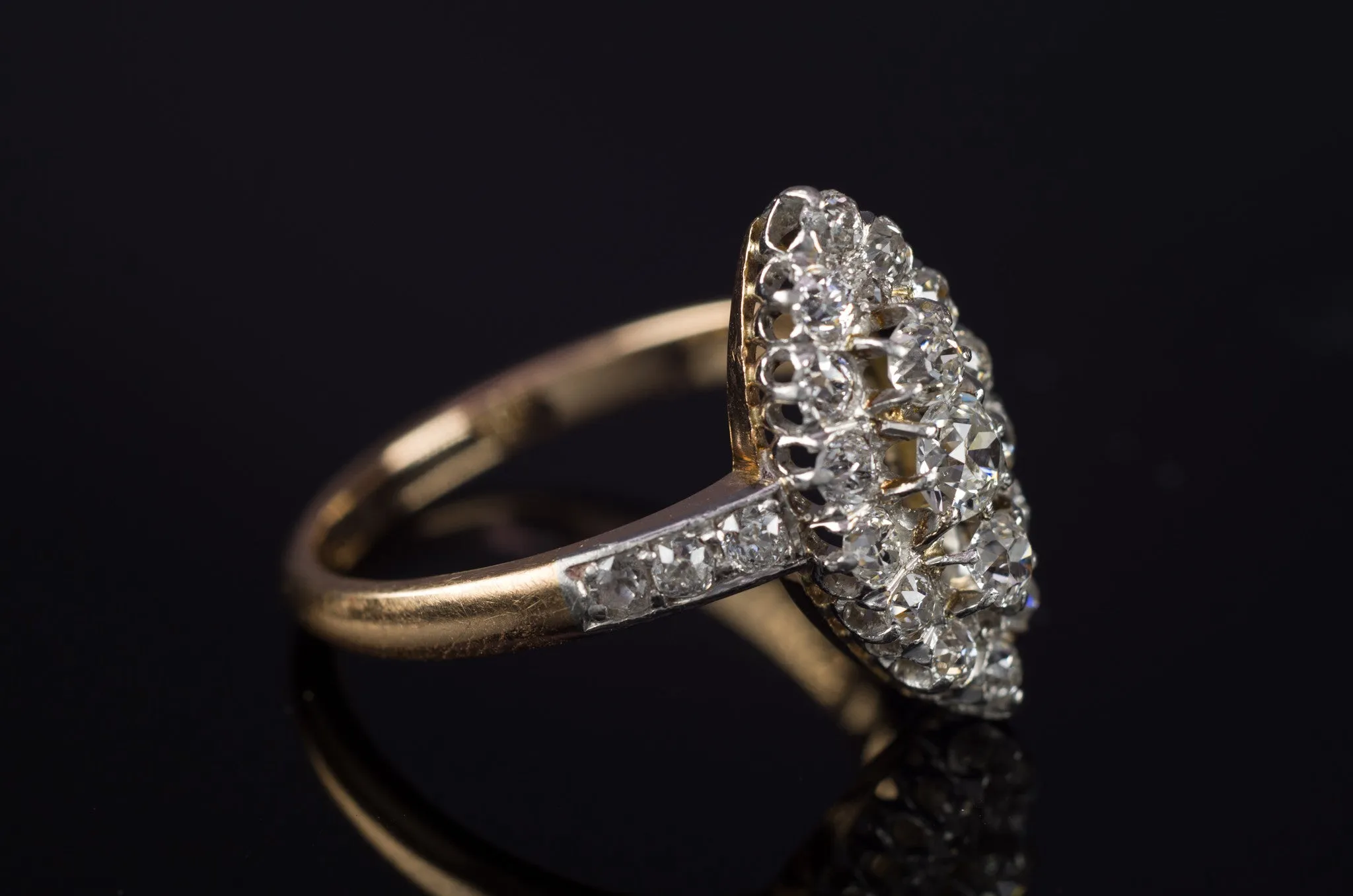 1CTW  ANTIQUE PLATINUM AND GOLD FRENCH NAVETTE DIAMOND RING