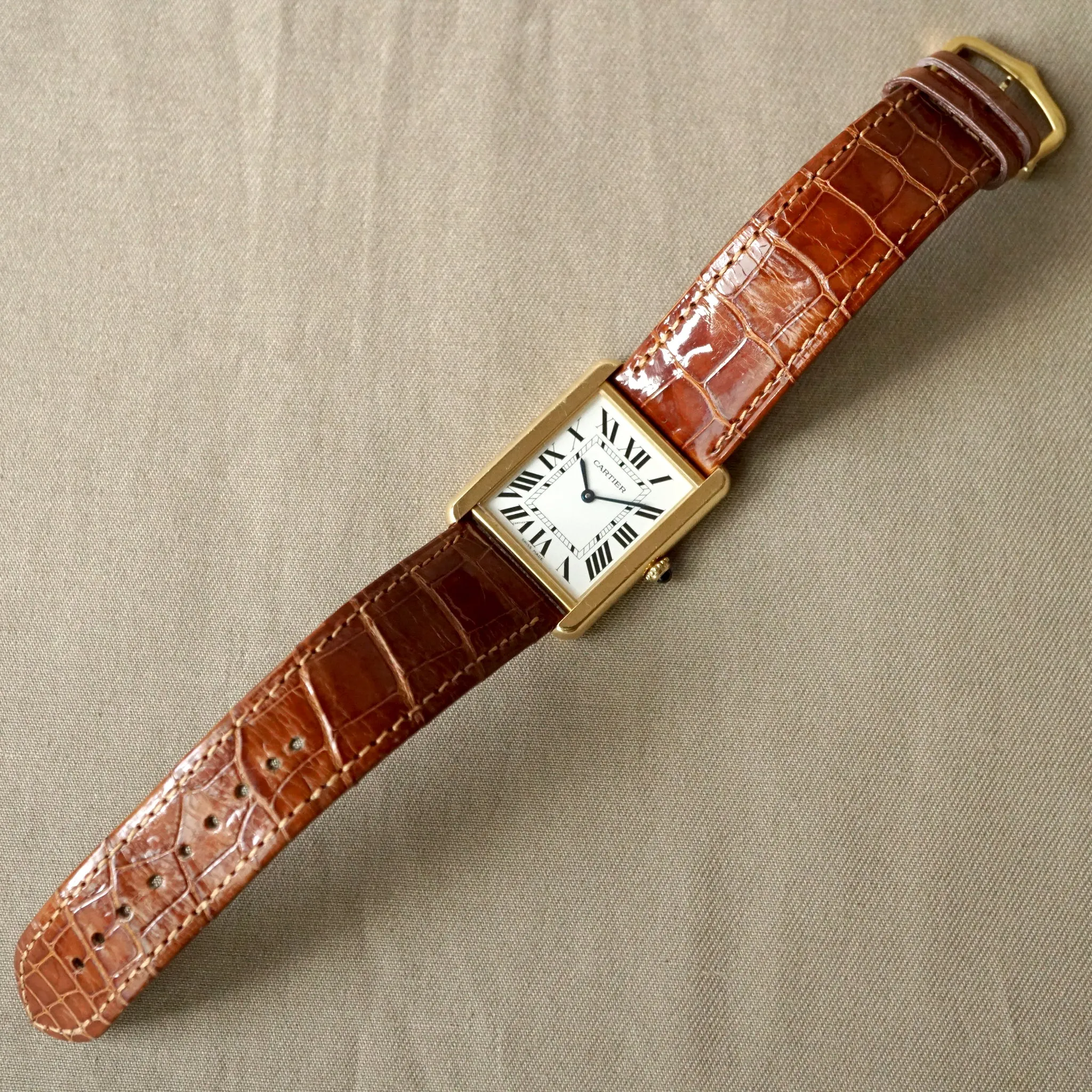 2013 CARTIER TANK SOLO MEN'S LARGE 18K YELLOW GOLD / STEEL BACK