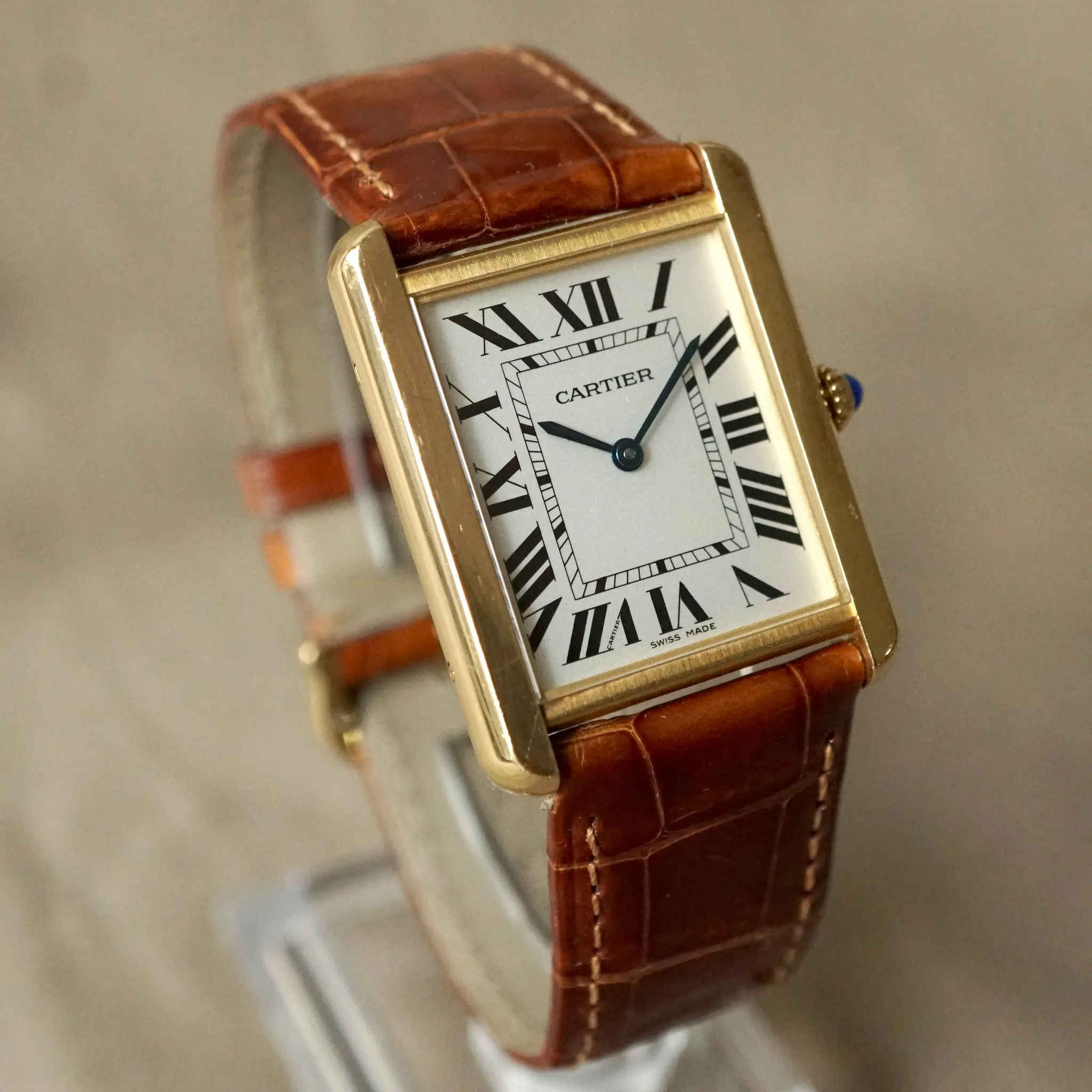 2013 CARTIER TANK SOLO MEN'S LARGE 18K YELLOW GOLD / STEEL BACK