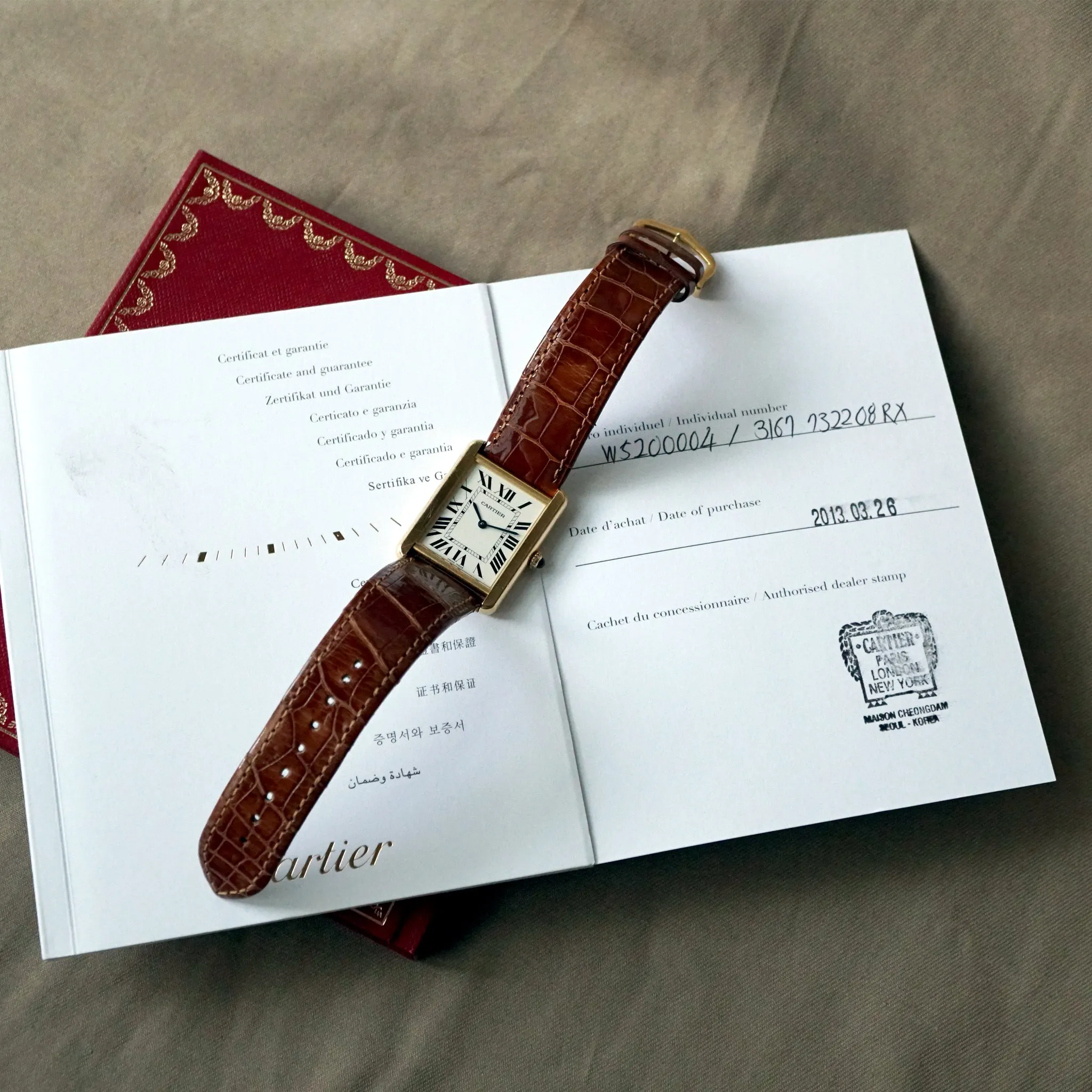 2013 CARTIER TANK SOLO MEN'S LARGE 18K YELLOW GOLD / STEEL BACK
