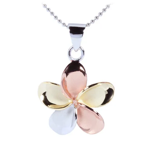 22mm Tri-Color 925 Sterling Silver Plumeria Pendant (Chain Sold Separately)