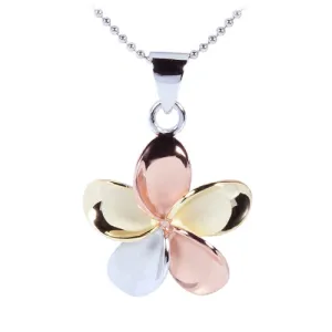 22mm Tri-Color 925 Sterling Silver Plumeria Pendant (Chain Sold Separately)