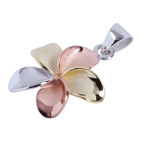 22mm Tri-Color 925 Sterling Silver Plumeria Pendant (Chain Sold Separately)