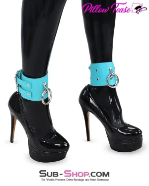 2490A      3" Diamond Blue Leather Ankle Bondage Cuffs