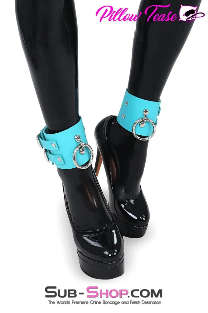 2490A      3" Diamond Blue Leather Ankle Bondage Cuffs