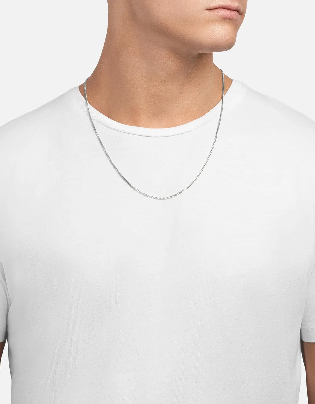2mm Cuban Chain Necklace, Polished Silver