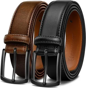2Pack Mens Genuine Leather Belt for Dress Casual Jeans 1 3/8"