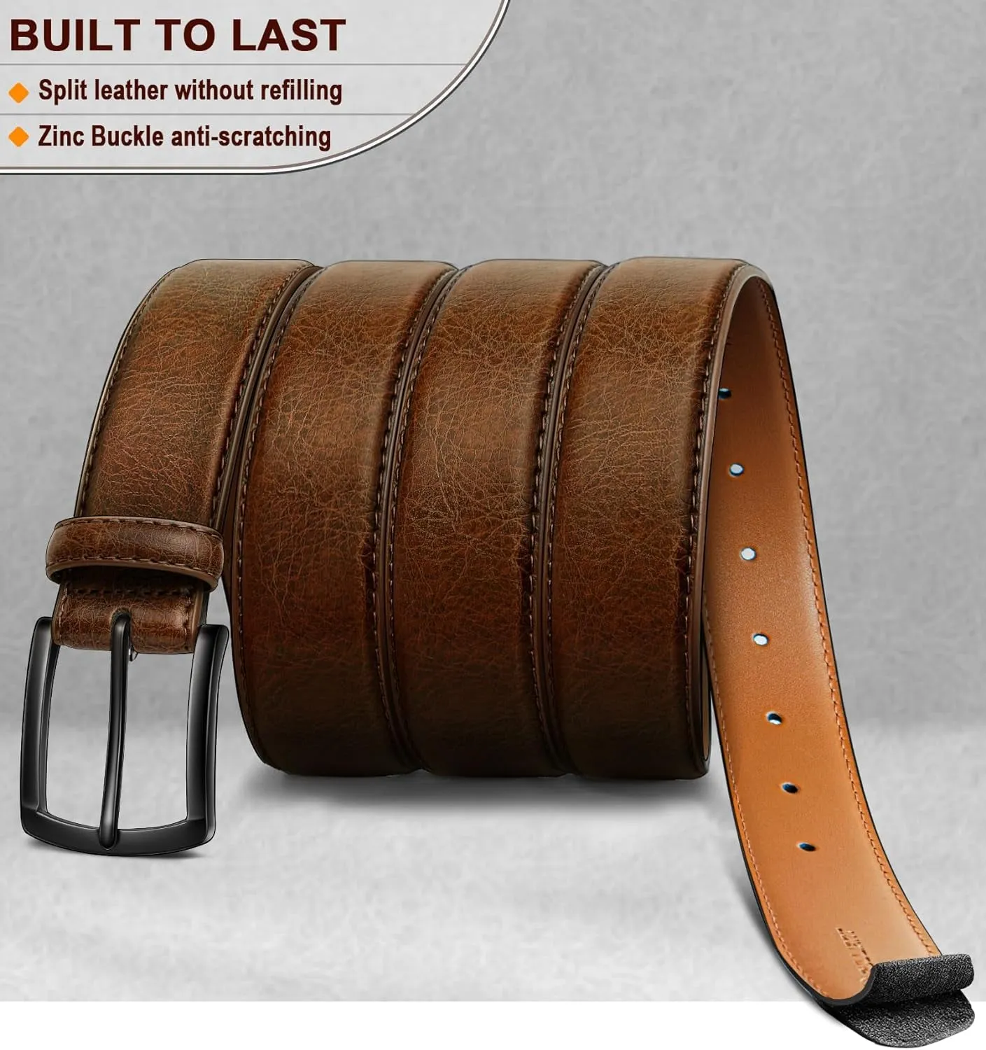 2Pack Mens Genuine Leather Belt for Dress Casual Jeans 1 3/8"