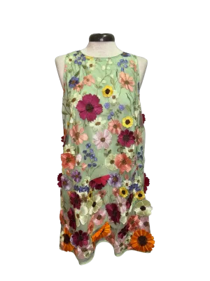 3D Floral Sleeveless Mini Dress Sage