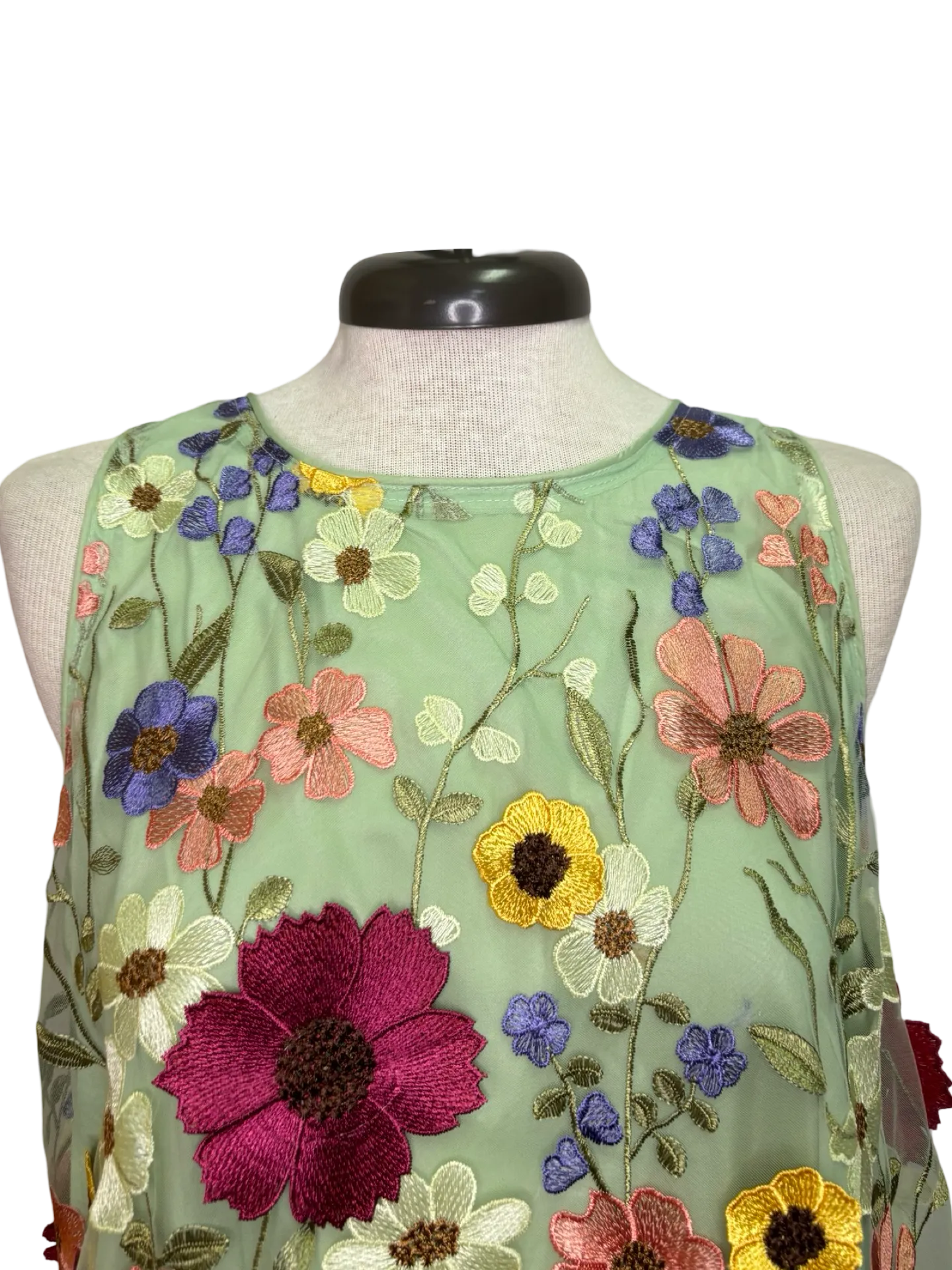 3D Floral Sleeveless Mini Dress Sage