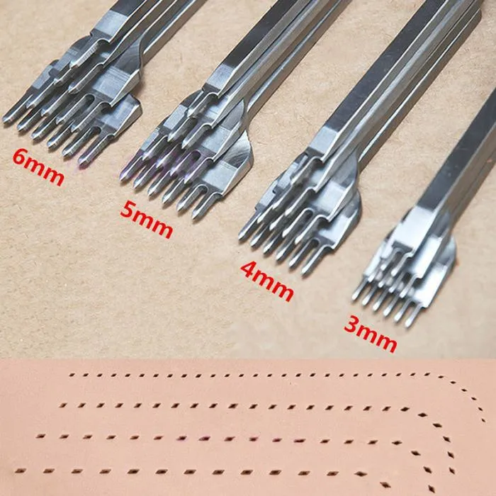4 Pcs/Set Leather Craft Tools Stainless Steel 1 2 3 6 Hole Chisel Graving Stitching Punch Tools Kit 3mm/4mm/5mm/6mm for Sale
