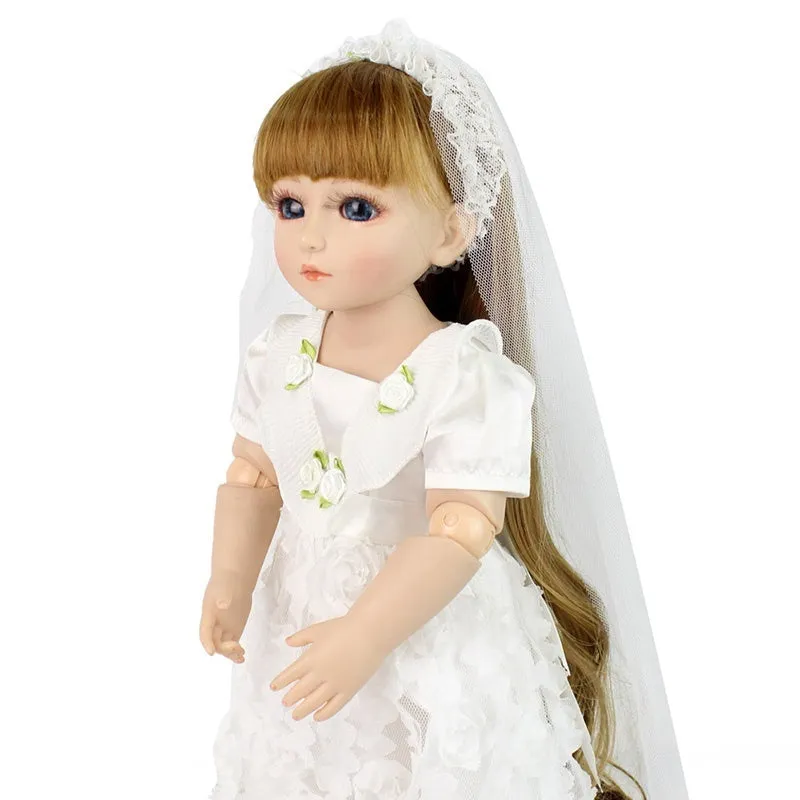 48CM Princesses American Girl Doll White Wedding Dress Reborn Doll Full Silicone Girl Doll Realistic Joint Baby Doll Toys Gift