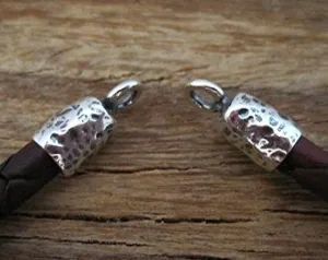 4mm Textured Artisan End Caps and Leather Caps in Sterling Silver (one pair)