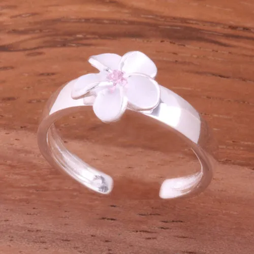 8mm Plumeria with Pink CZ Toe Ring
