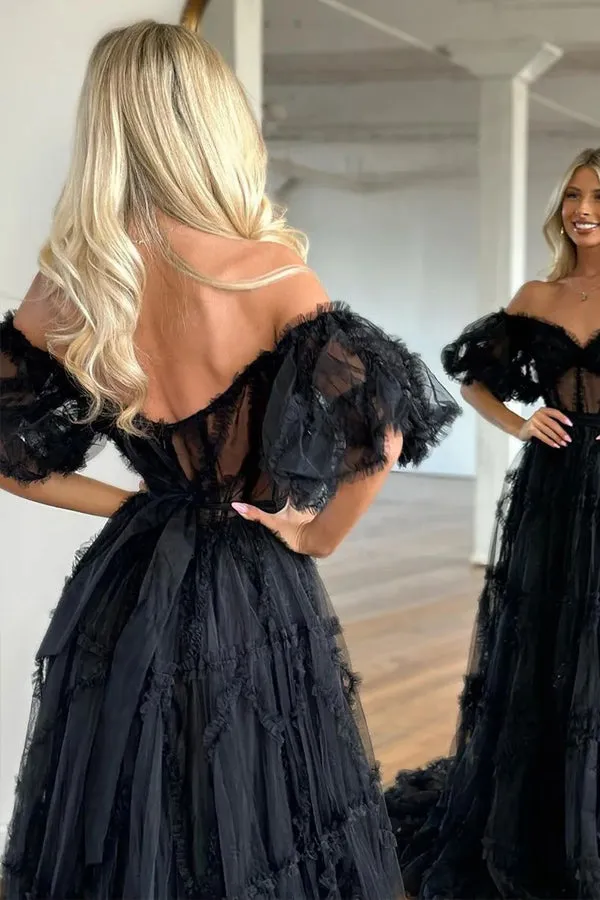 A-Line Off The Shoulder Sweetheart Floral Long Prom Dress TP1346
