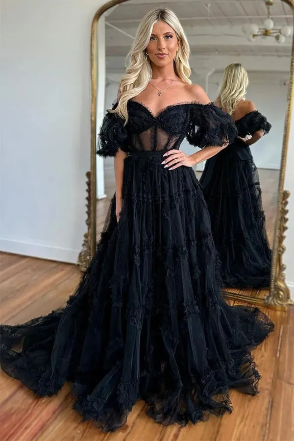 A-Line Off The Shoulder Sweetheart Floral Long Prom Dress TP1346
