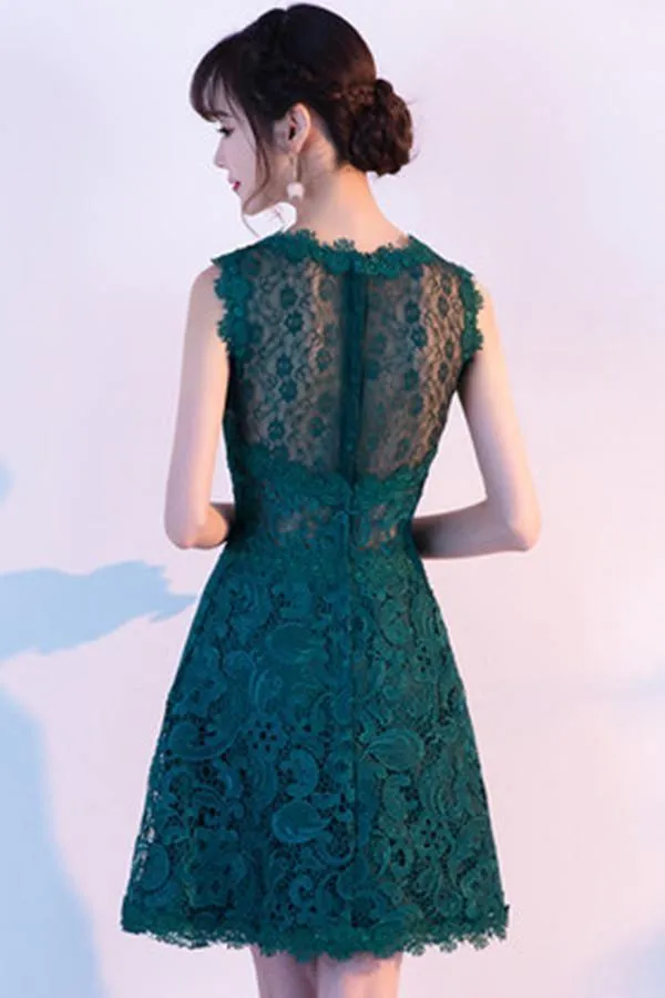 A-Line Sleeveless Lace Flower  Homecoming Dress With Appliques TR0215