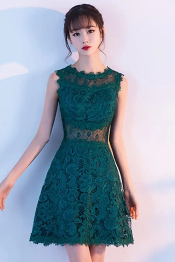 A-Line Sleeveless Lace Flower  Homecoming Dress With Appliques TR0215