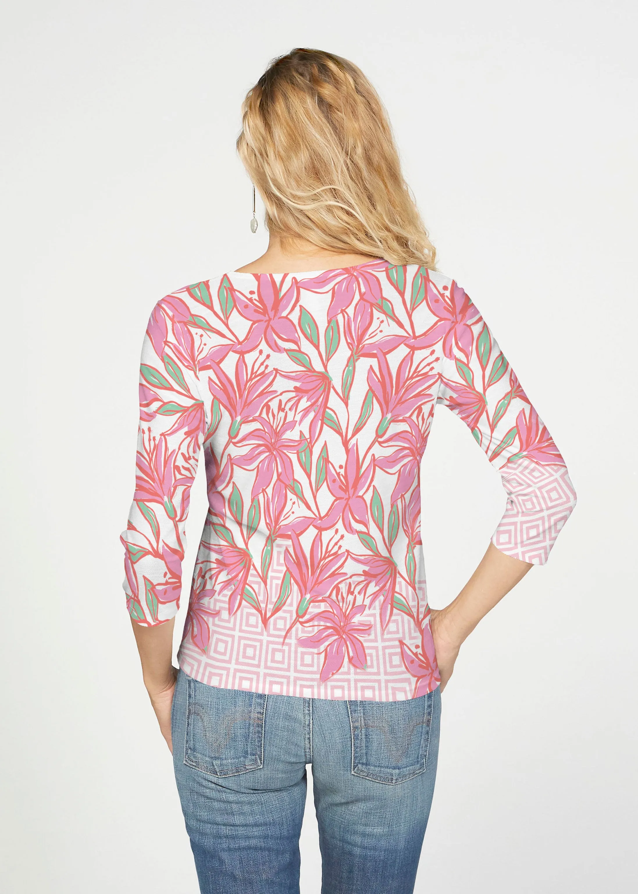 A lot of Lillies (8088) ~ French Terry Tie 3/4 Sleeve Top