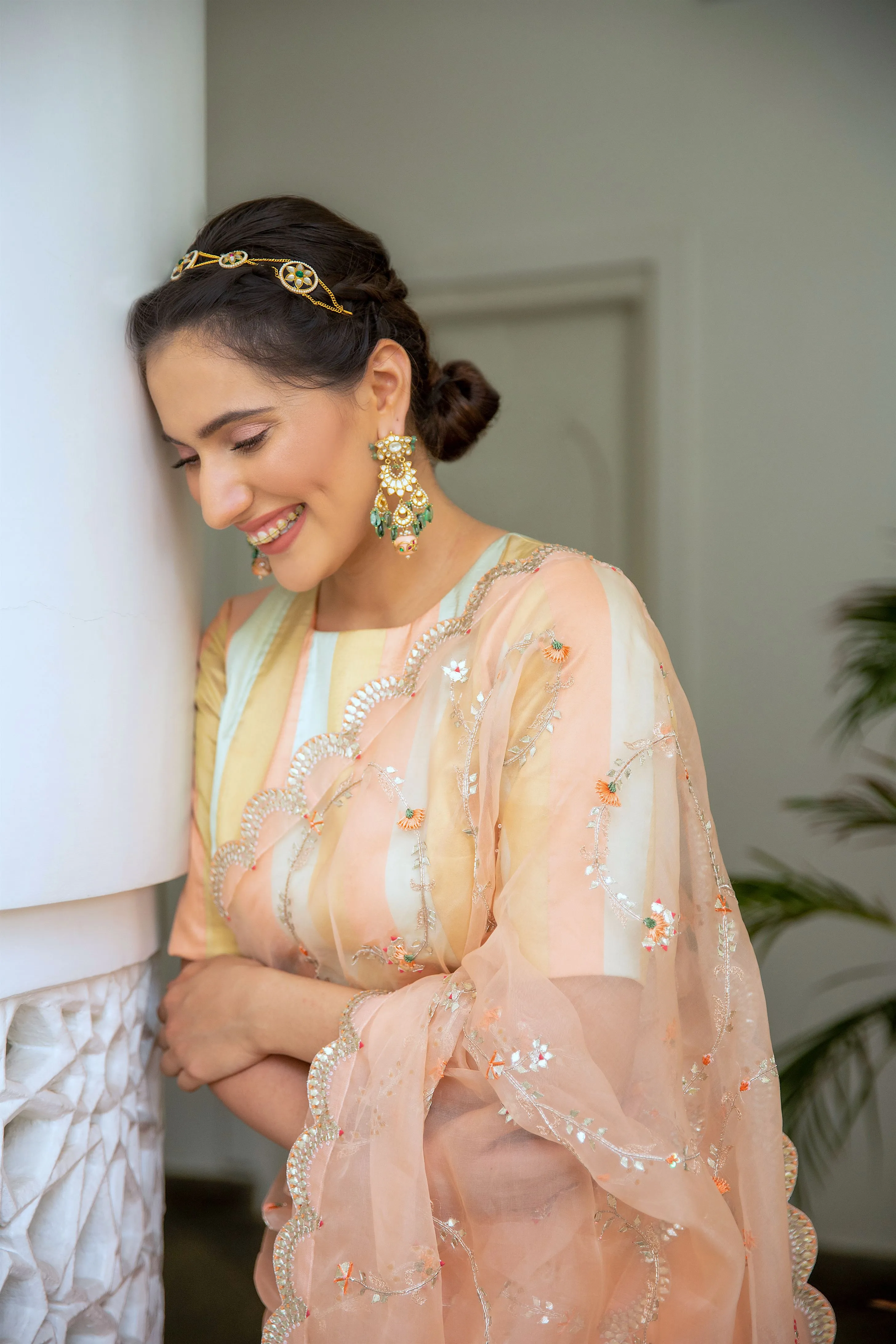 Aarti Sethia Studio    I    Peach Hand embroidered Jaal Saree Set