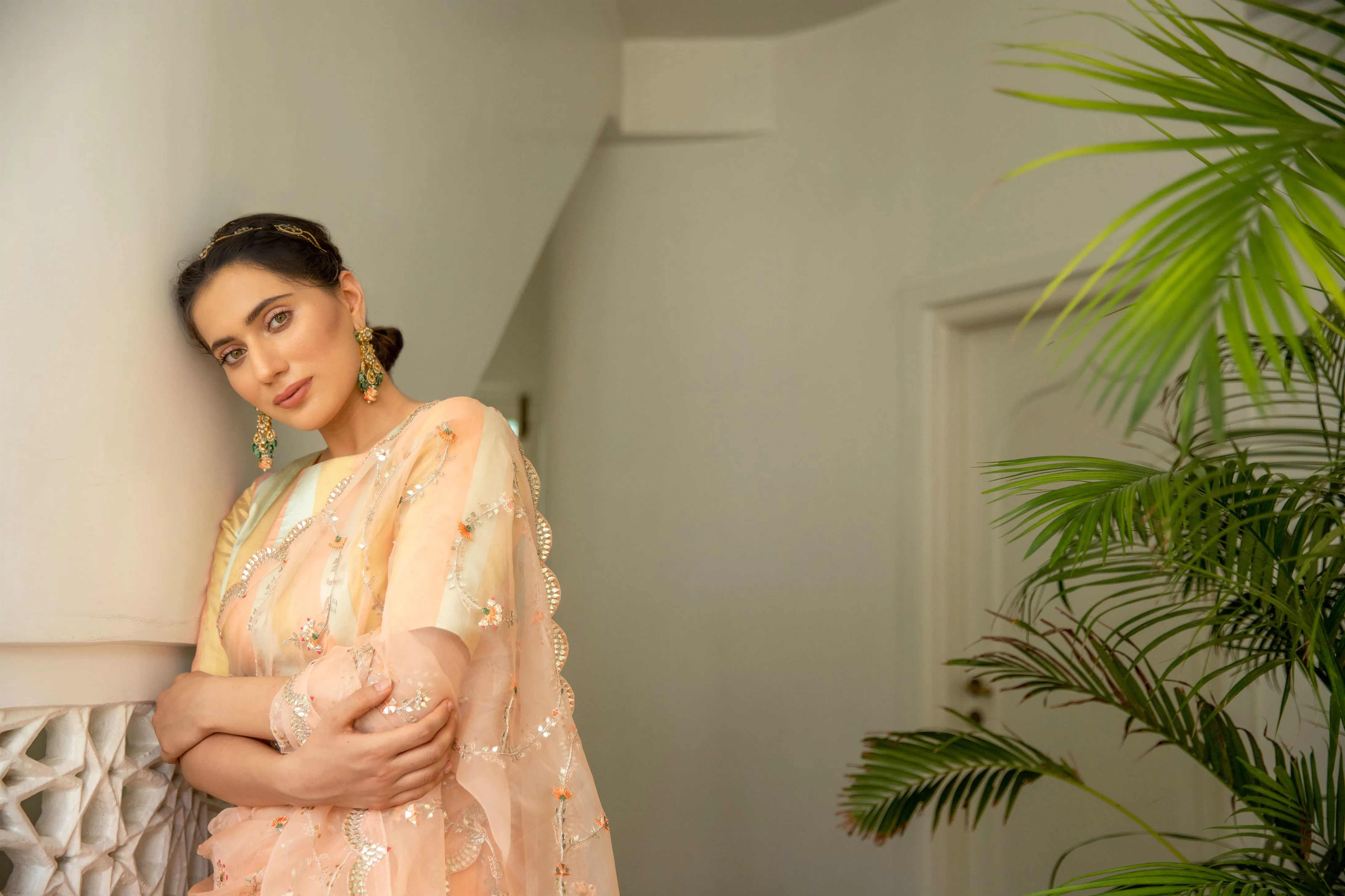 Aarti Sethia Studio    I    Peach Hand embroidered Jaal Saree Set