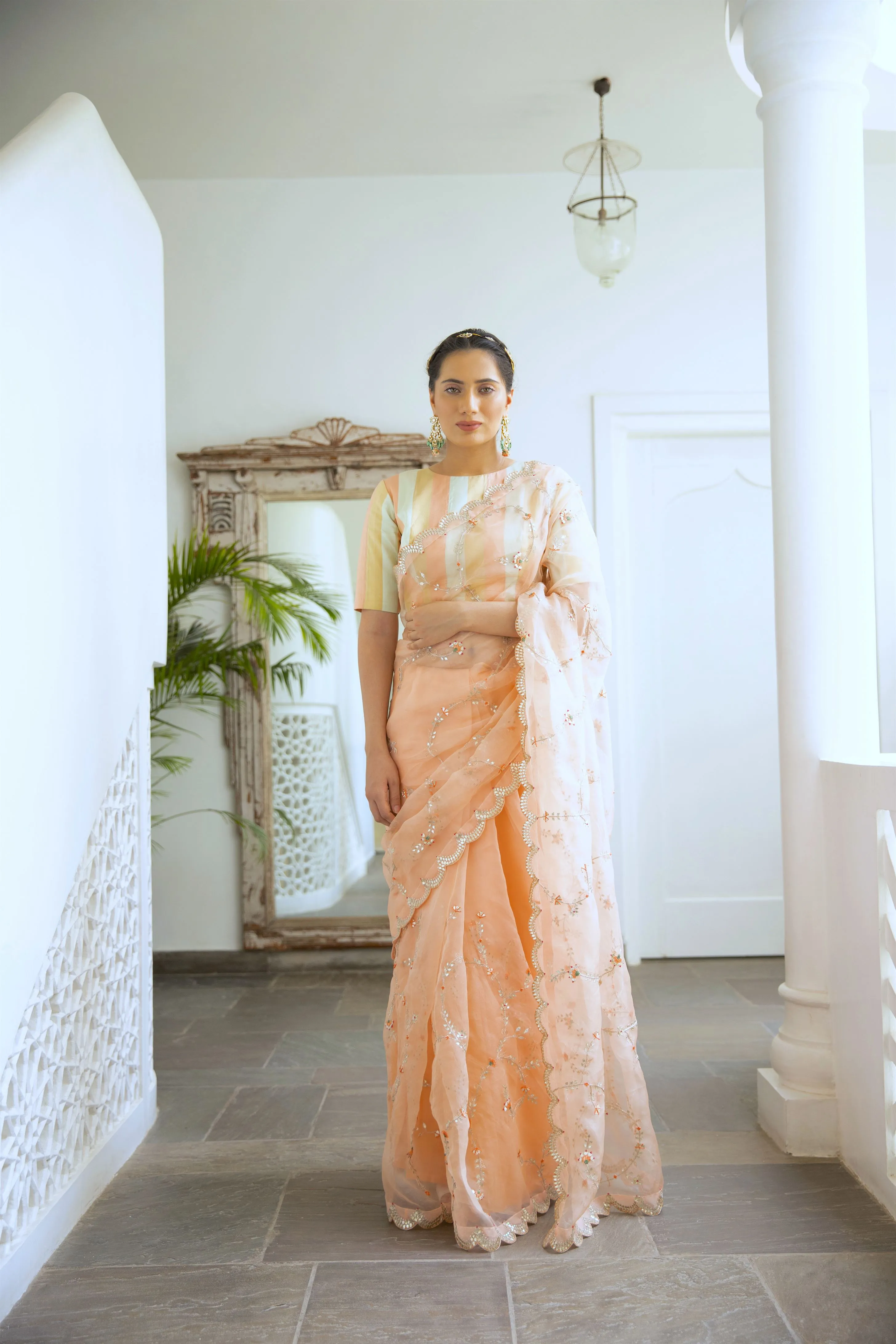 Aarti Sethia Studio    I    Peach Hand embroidered Jaal Saree Set