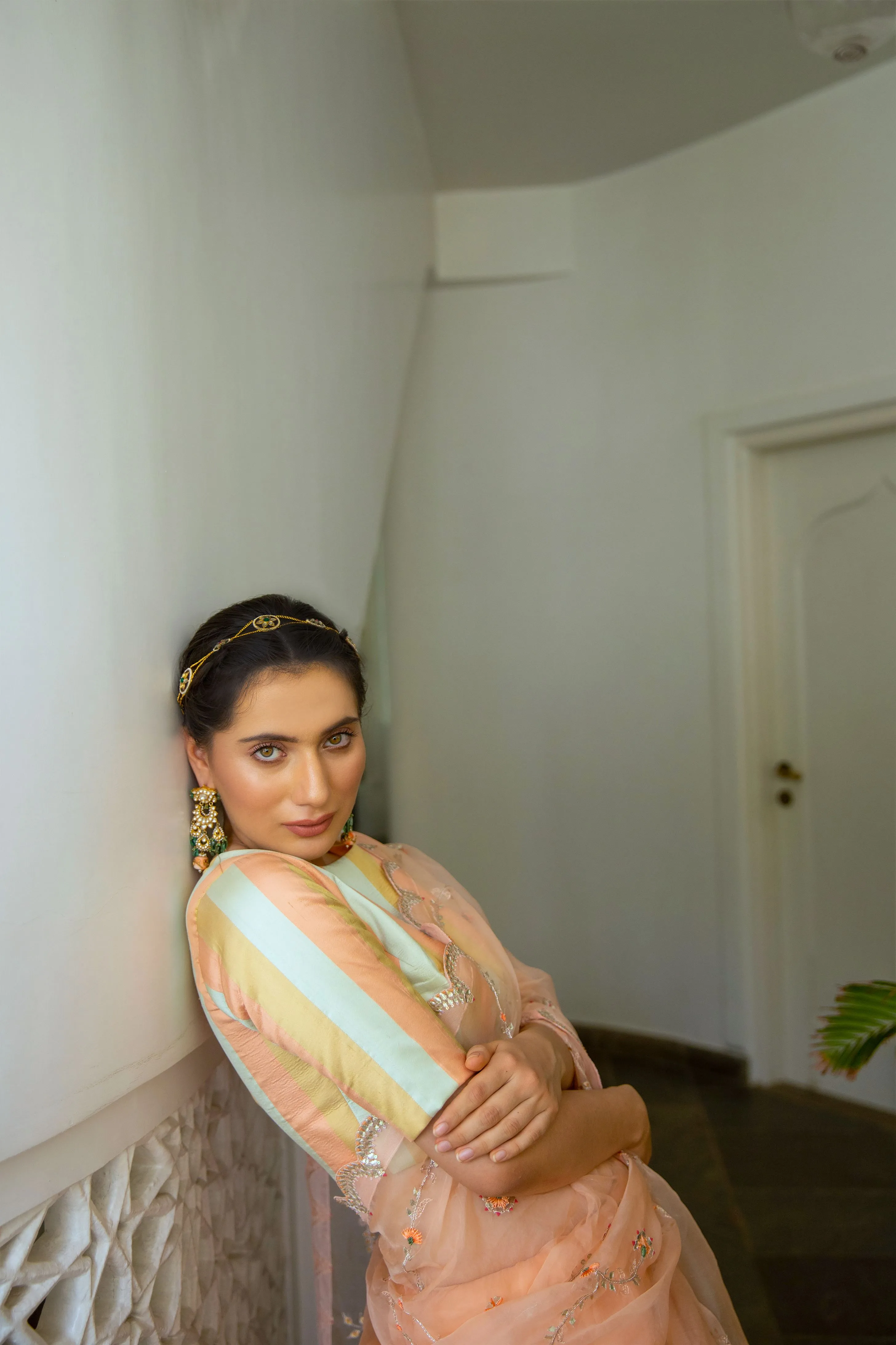 Aarti Sethia Studio    I    Peach Hand embroidered Jaal Saree Set