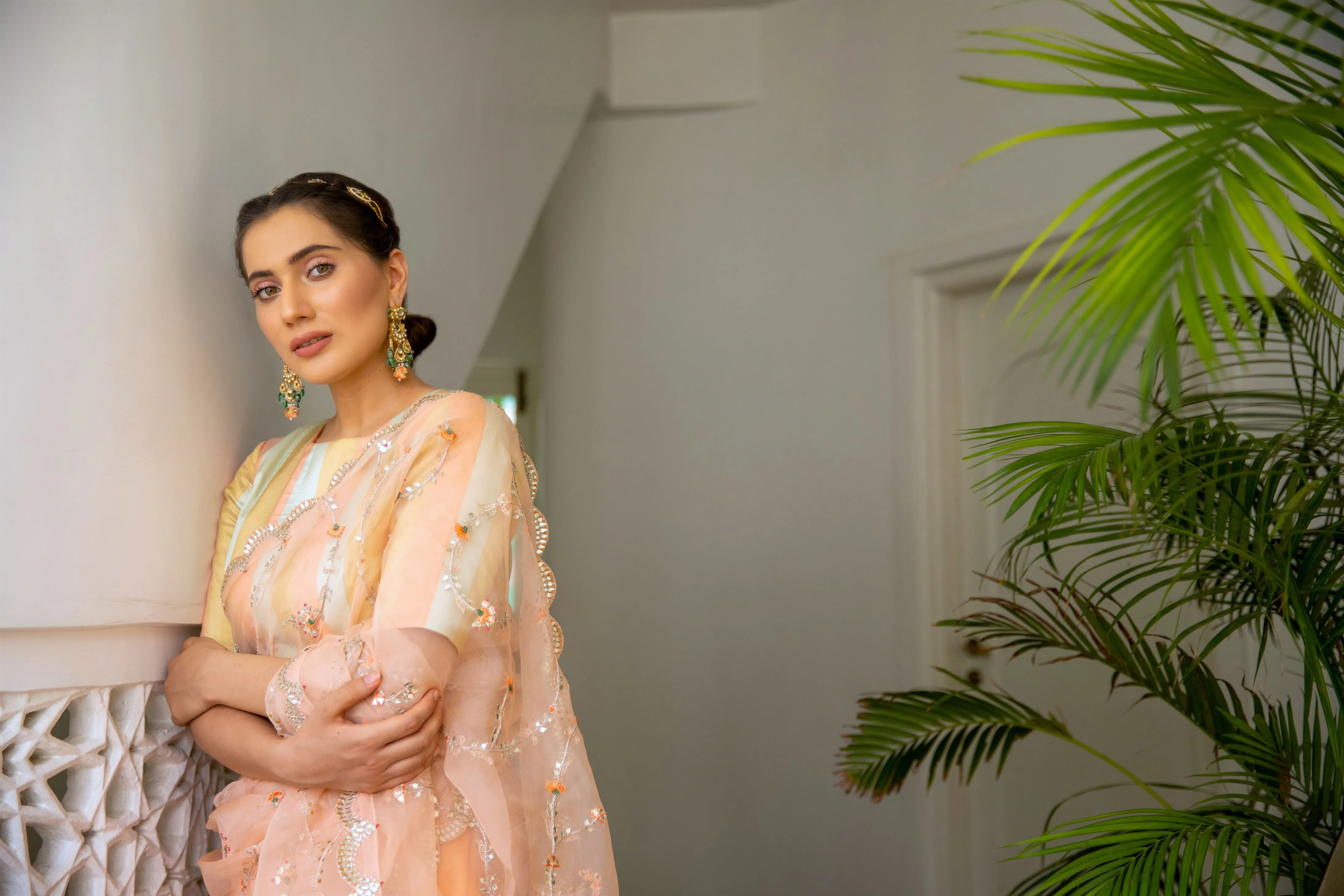 Aarti Sethia Studio    I    Peach Hand embroidered Jaal Saree Set