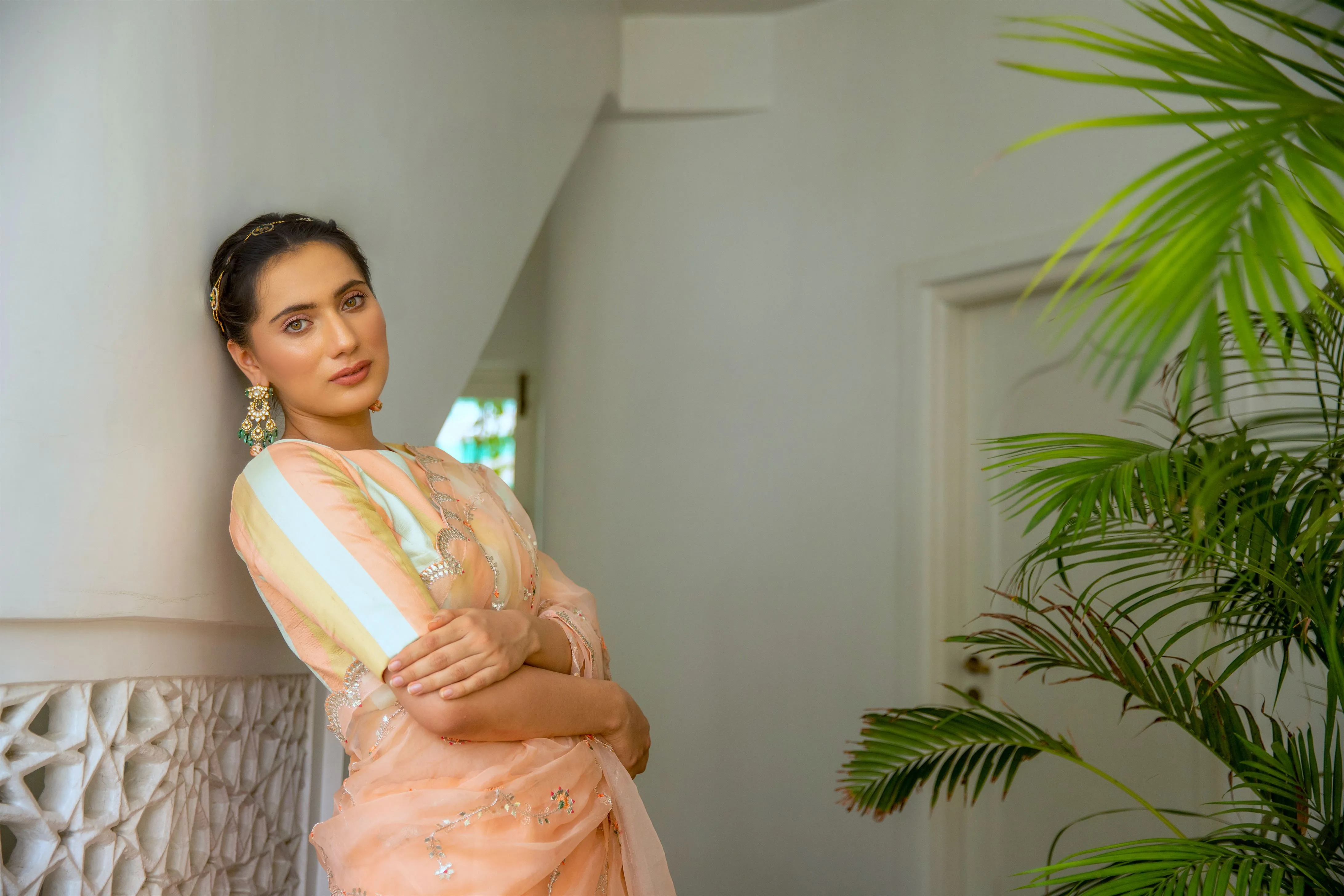 Aarti Sethia Studio    I    Peach Hand embroidered Jaal Saree Set