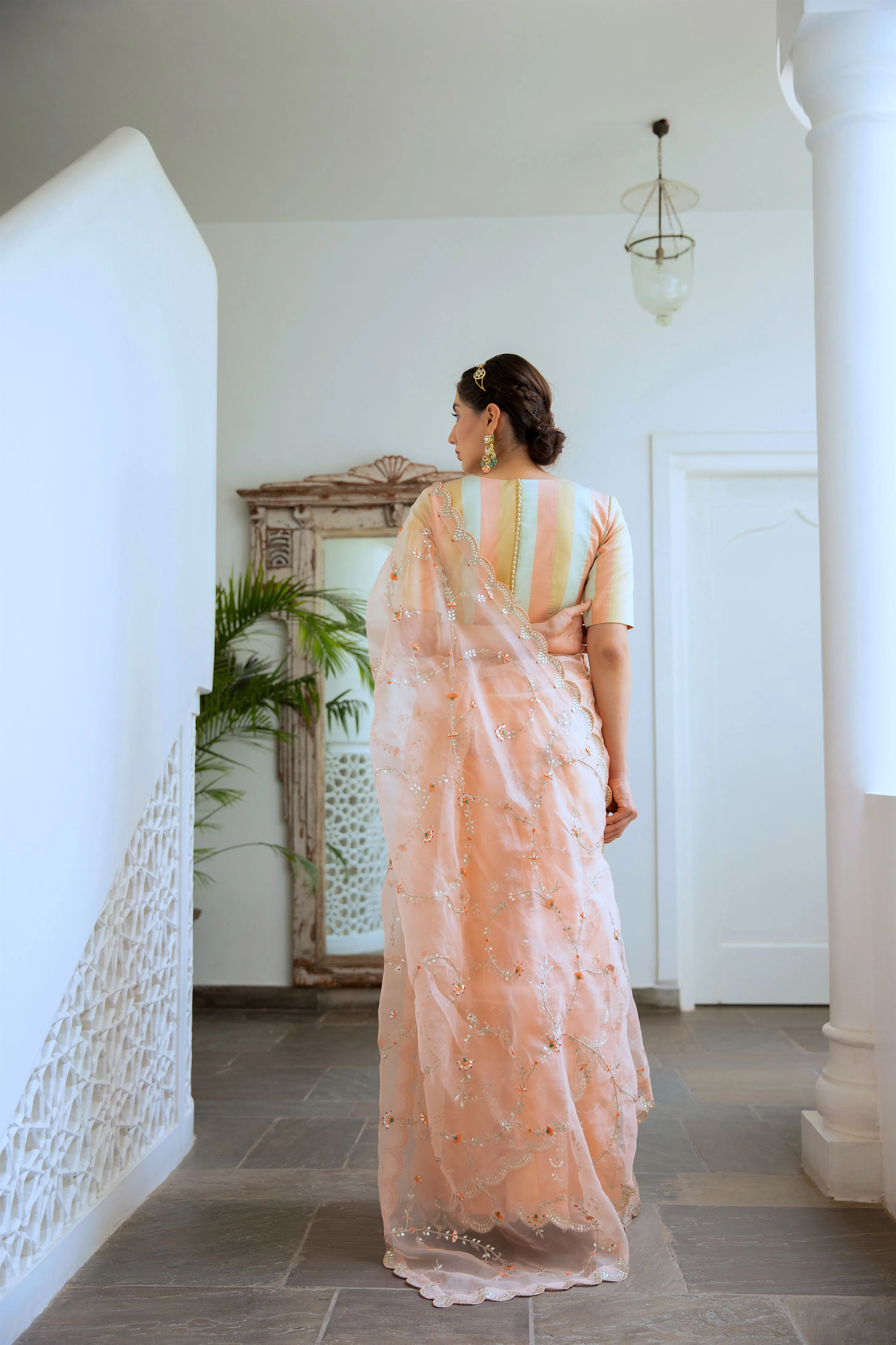 Aarti Sethia Studio    I    Peach Hand embroidered Jaal Saree Set