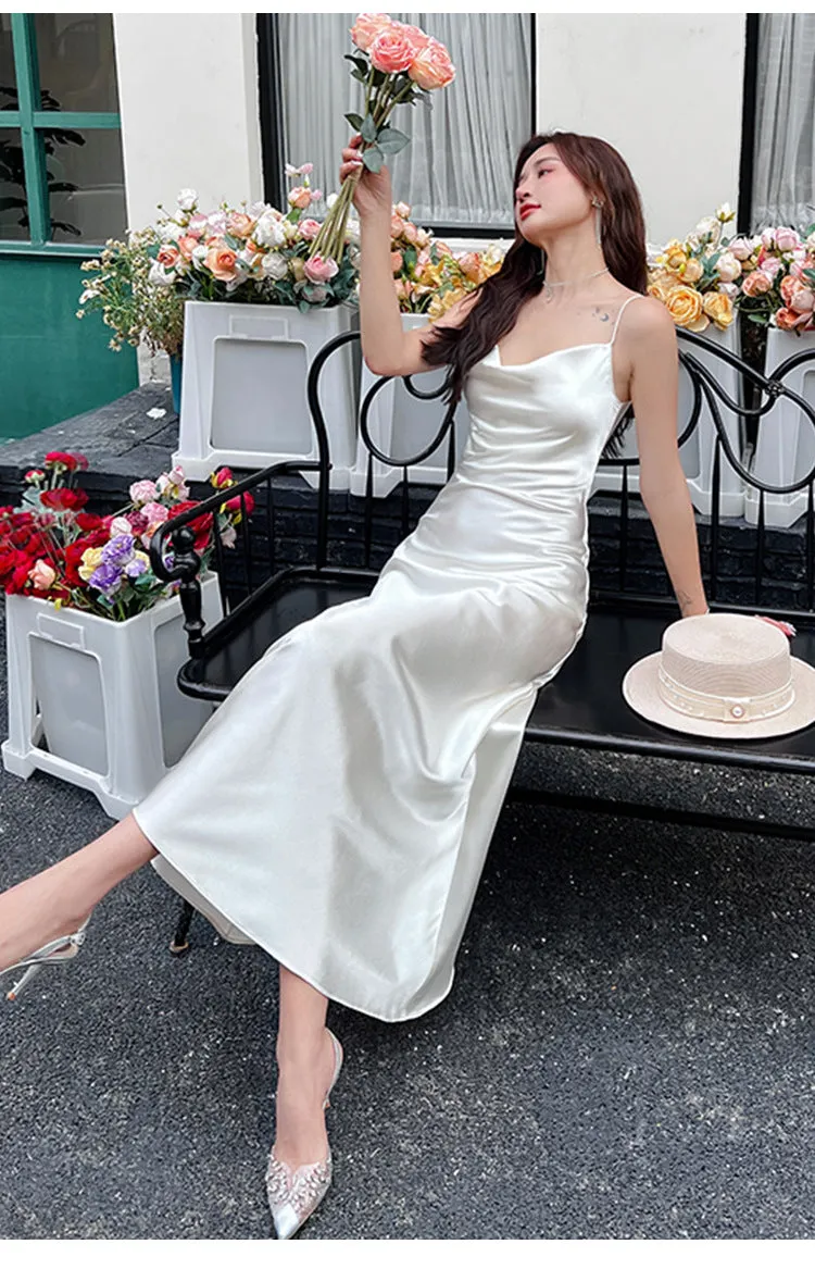 Acetate Strap Fairy Satin Sleeveless Dress Formal Dress