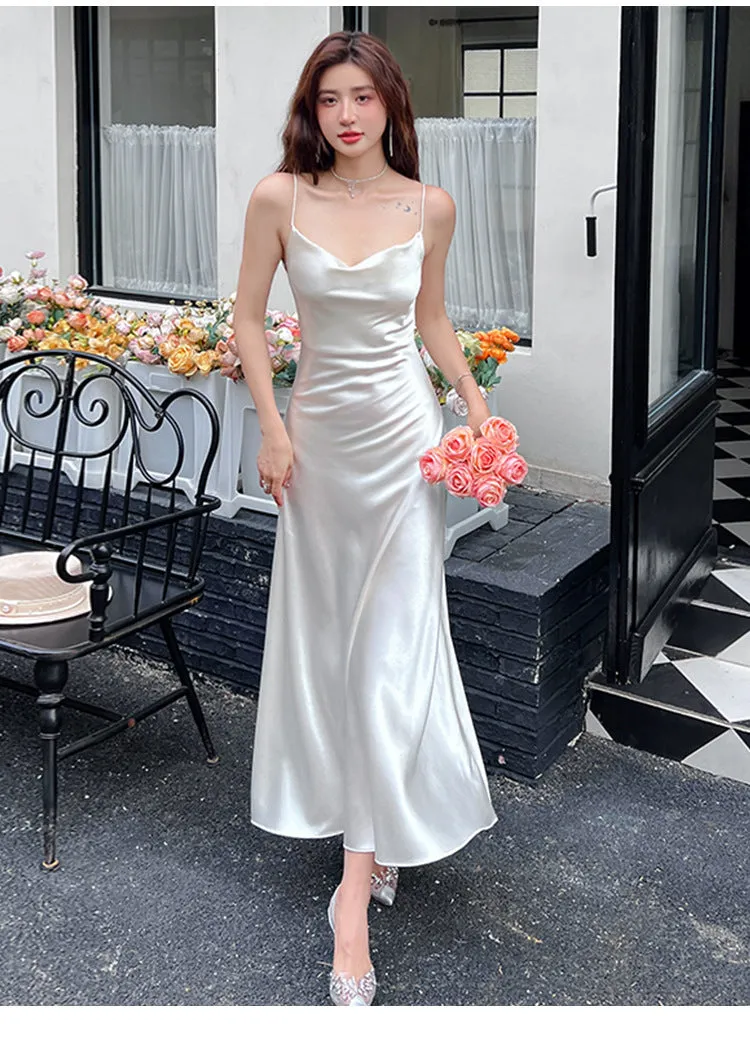 Acetate Strap Fairy Satin Sleeveless Dress Formal Dress