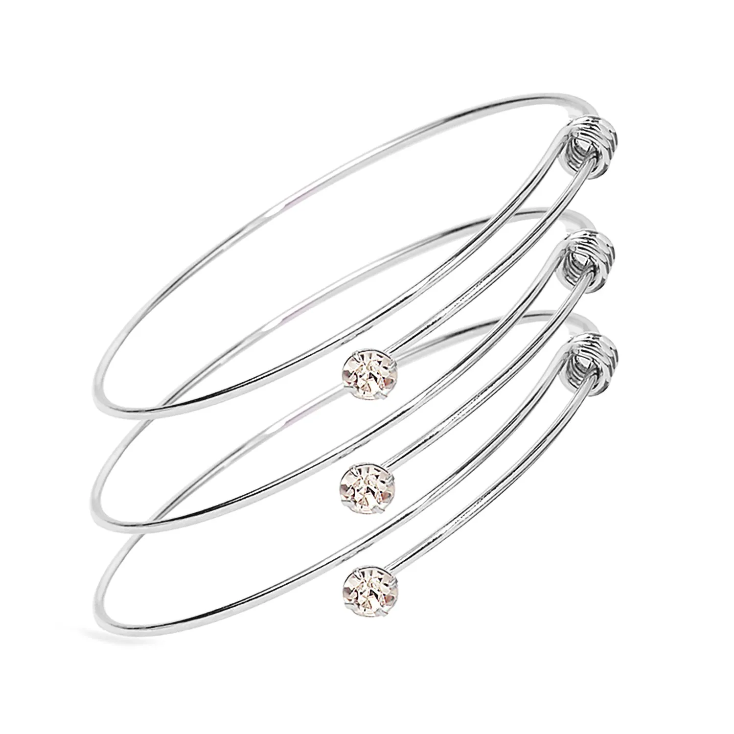 Adjustable Stainless Steel Bracelet Set with Zirconia Stones