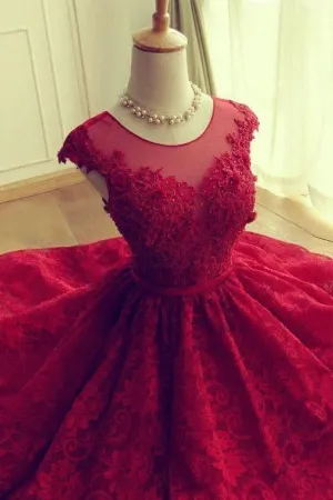 Adorable Knee-length Red Short Lace Prom Dress Homecoming Dress TP0163