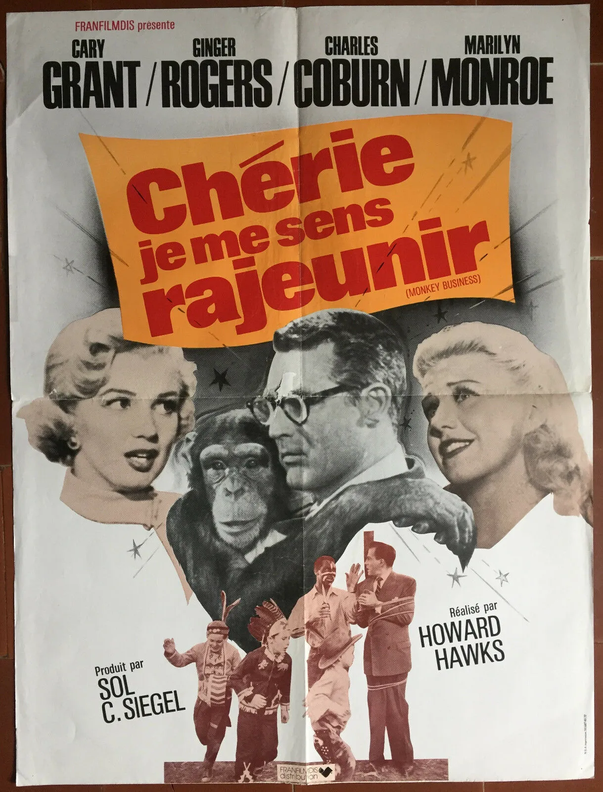 Affiche CHERIE JE ME SENS RAJEUNIR Monkey Business MARILYN MONROE 60x80cm *