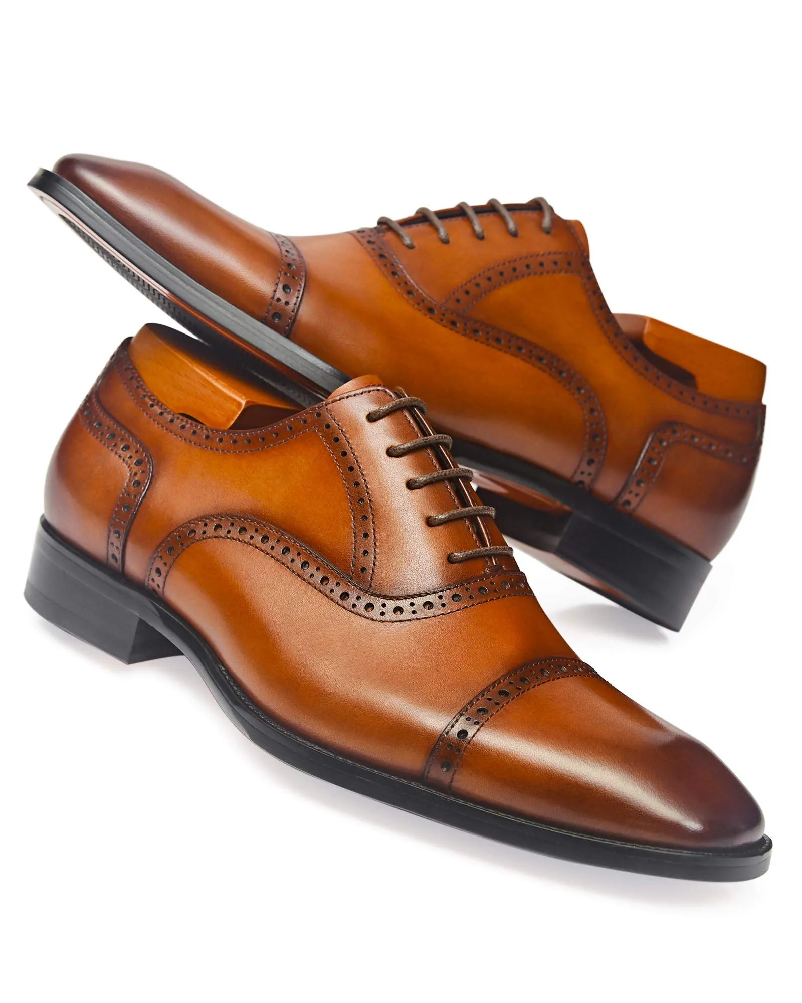 ALIPASINM Mens Oxford Leather Formal Dress Shoes Brown 9